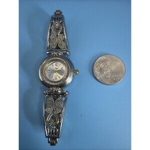 Vintage Vivani Silver/Gold women's quartz Watch Bangle Stretch Band New Battery
